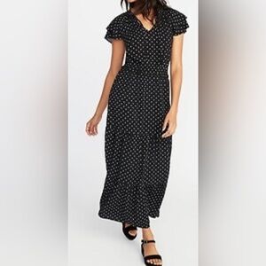 Waist-Defined Ruffle-Sleeve polka dot Maxi dress for Women Sz M